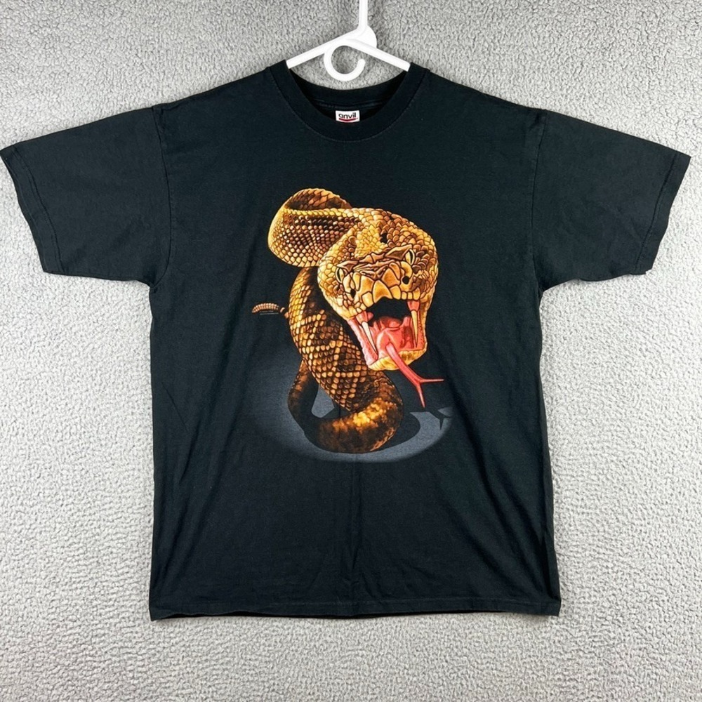 VTG Anvil 90s Human-I-Tees Rattle Snake T Shirt Double Sided Graphic Print Men L
